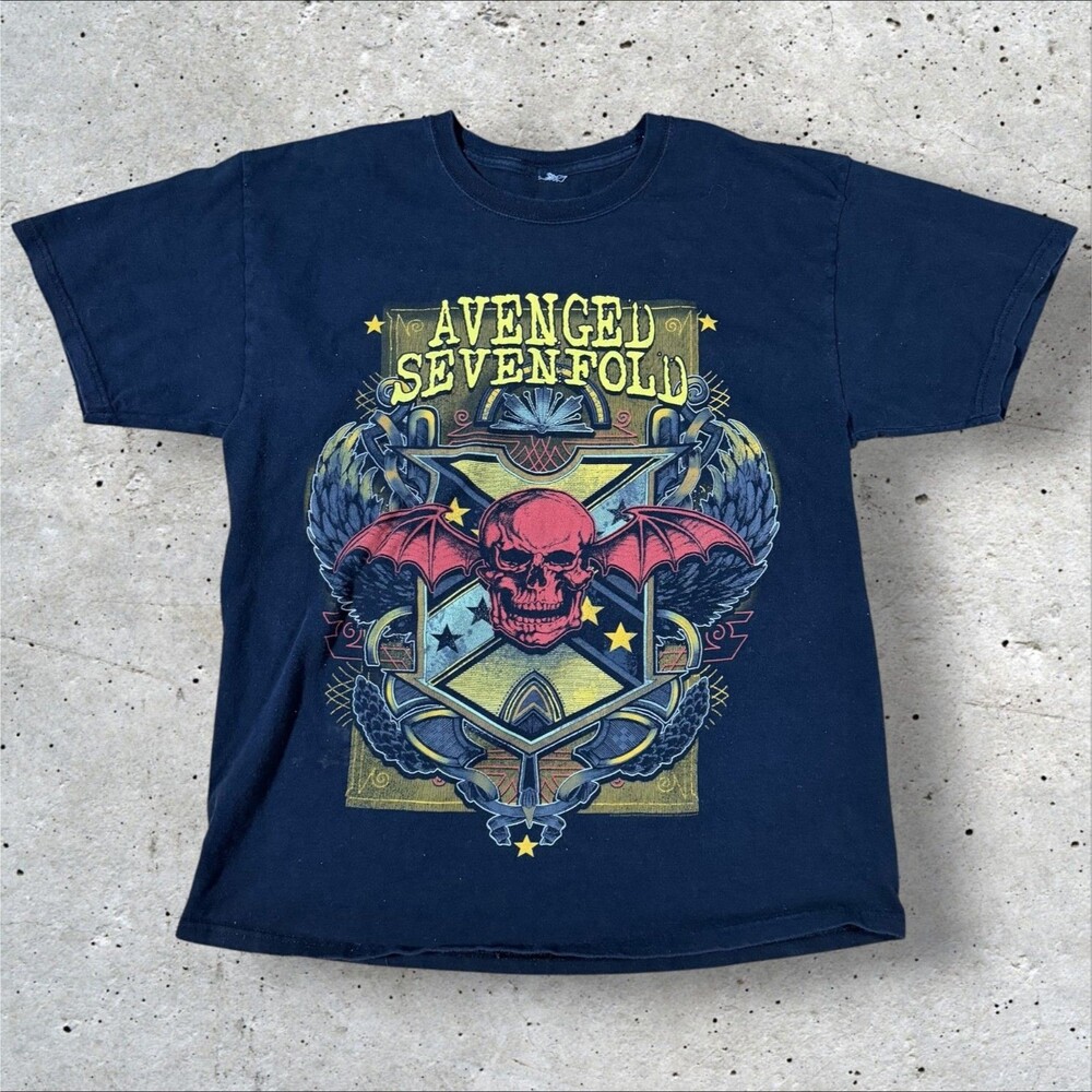 Avenged Sevenfold T Shirt Mens Size Large Black Deathbat Graphic Metal Band Tee